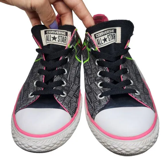 Converse All Star Shoes Juniors 6 Black Neon Green Pink Retro Punk Low Tops