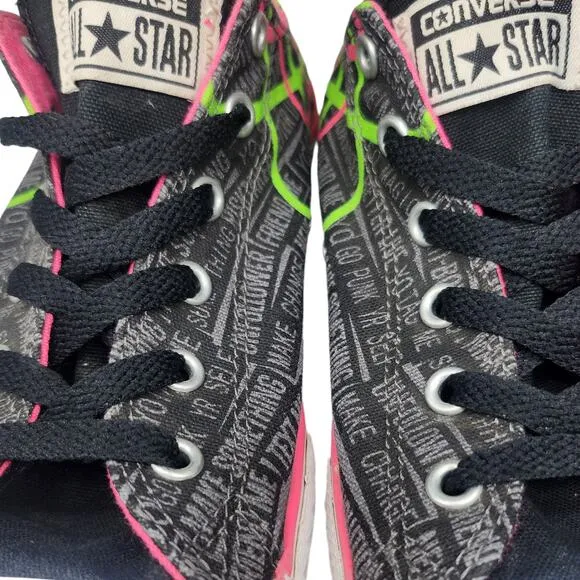 Converse All Star Shoes Juniors 6 Black Neon Green Pink Retro Punk Low Tops