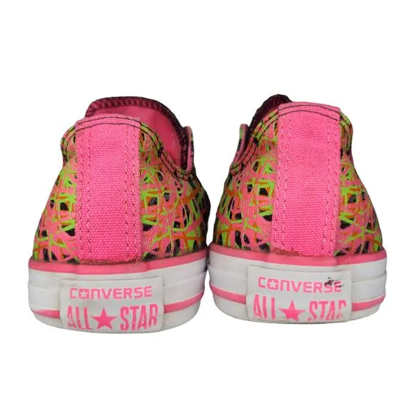 Converse All Star Shoes Juniors 6 Black Neon Green Pink Retro Punk Low Tops