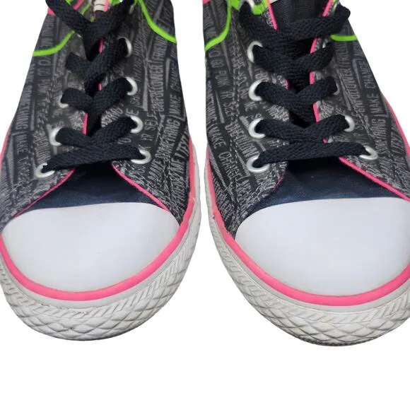 Converse All Star Shoes Juniors 6 Black Neon Green Pink Retro Punk Low Tops