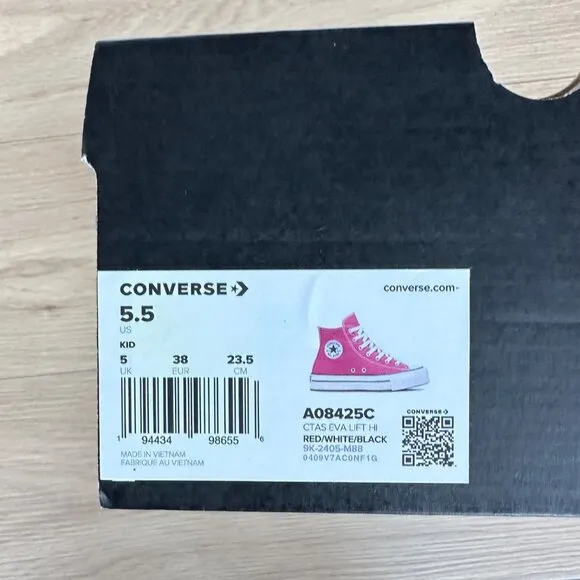 ⭐Converse Ctas Eva Lift Hi Big Kids Shoes Size 5.5 Platform Sneakers Red A08425C