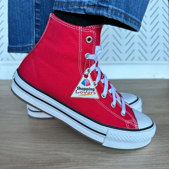 ⭐Converse Ctas Eva Lift Hi Big Kids Shoes Size 5.5 Platform Sneakers Red A08425C