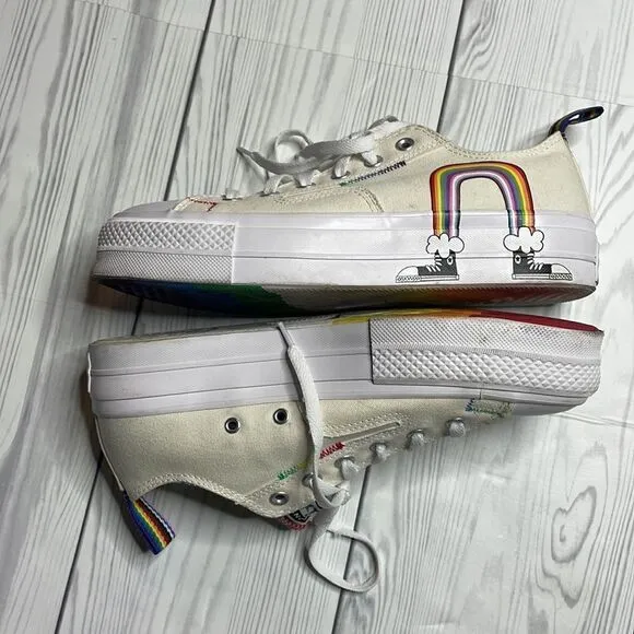 Converse Ctas Lift Ox Egret/University Red Platform Rainbow Pride
