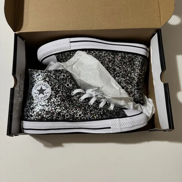 Converse Kid's Chuck Taylor All Star High Black Glitter Shoes US Size 6 A09270C