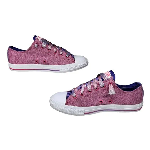 Converse Shoes Juniors 5 Womens 6.5 Pink Purple Striped Shimmery Low Tops