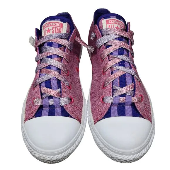Converse Shoes Juniors 5 Womens 6.5 Pink Purple Striped Shimmery Low Tops