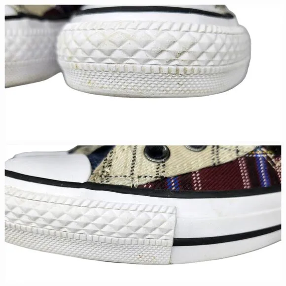 Converse Shoes Womens 6 Plaid Zipper Steampunk Emo High Tops Maroon Blue Punk