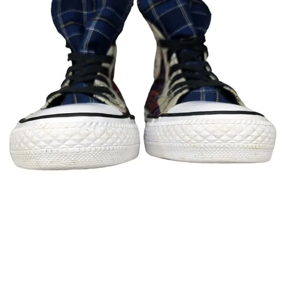 Converse Shoes Womens 6 Plaid Zipper Steampunk Emo High Tops Maroon Blue Punk