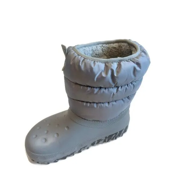 Crocs Classic Lined Neo Puff Slip On Boot K Youth Kids Size J3 Light Gray