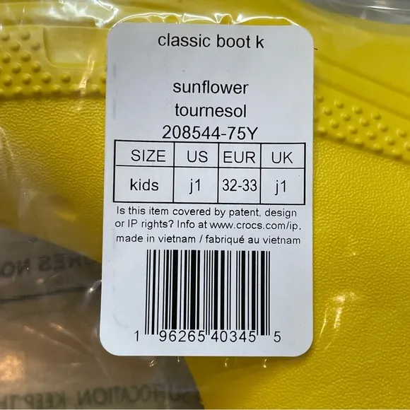 Crocs Classic Rain Boot Showers Spring Sunflower Yellow Kids Unisex Girls 1 NWT