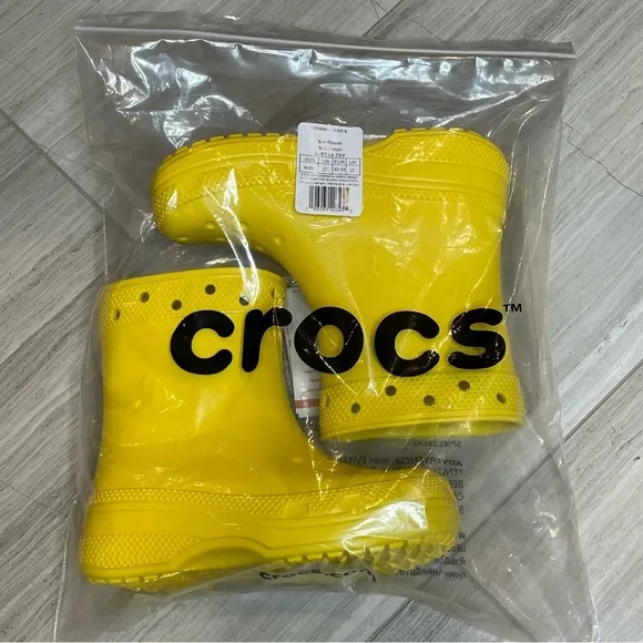 Crocs Classic Rain Boot Showers Spring Sunflower Yellow Kids Unisex Girls 1 NWT