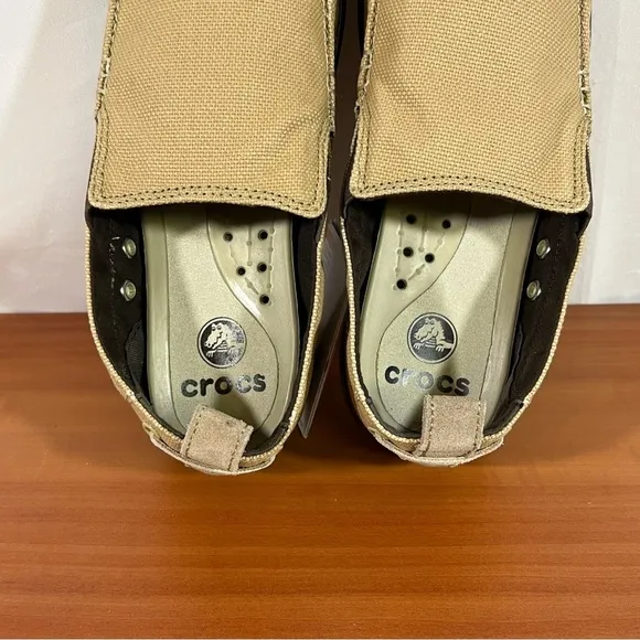 Crocs Walu Khaki Espresso Brown Men's Slip On Canvas Shoe Size 7 #837