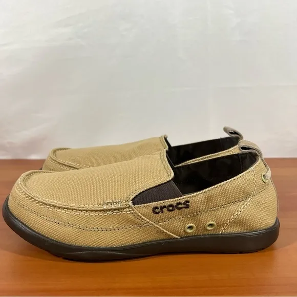 Crocs Walu Khaki Espresso Brown Men's Slip On Canvas Shoe Size 7 #837