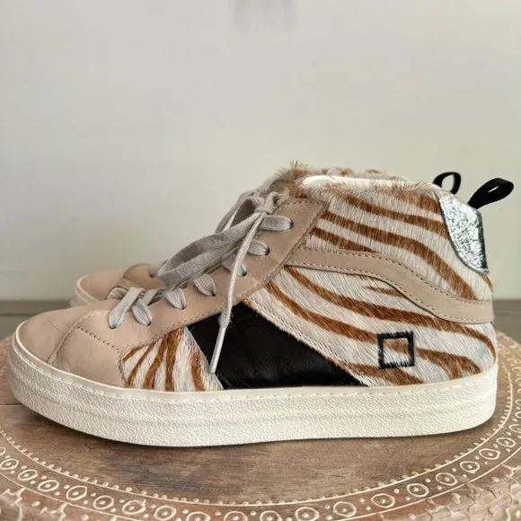 D.A.T.E. Women’s Hawk Animalier Zebra Luxury Fashion High Top Sneakers Sz 7‎