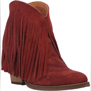 Dingo Tangles Fringed Suede Ankle Boots in Cranberry