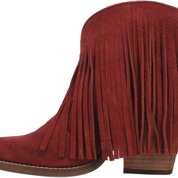 Dingo Tangles Fringed Suede Ankle Boots in Cranberry