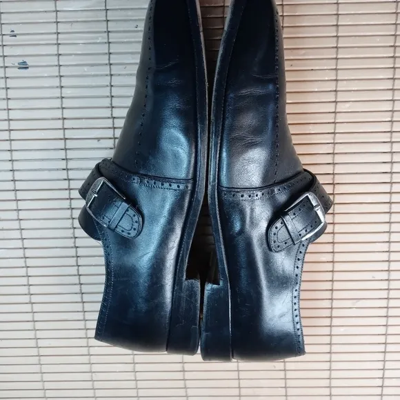 Domani Shoes By Johnston &amp; Murphy Monk Strap Buckle Black Brogue Hand Made Itali