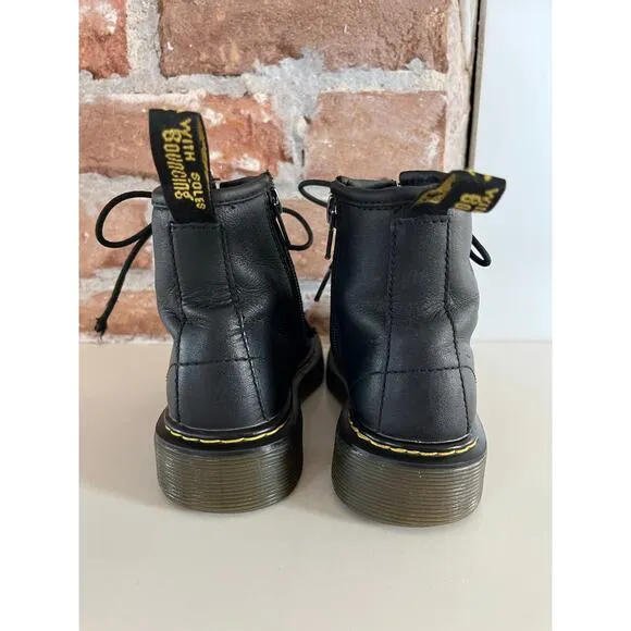Dr Martens 1460J Classic Black Leather Side Zip Lace Boots  Youth Size 12
