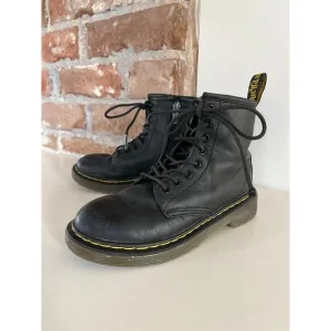 Dr Martens 1460J Classic Black Leather Side Zip Lace Boots  Youth Size 12