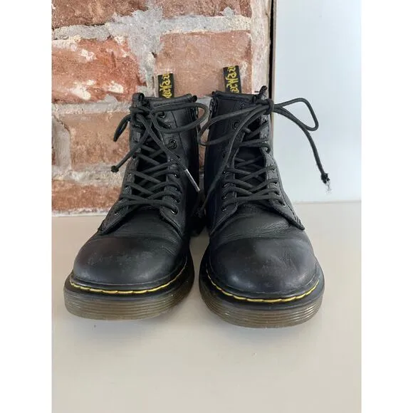 Dr Martens 1460J Classic Black Leather Side Zip Lace Boots  Youth Size 12
