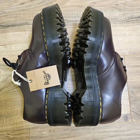 DR. MARTENS 1461 SMOOTH LEATHER PLATFORM SHOES, Burgundy, size US 9
