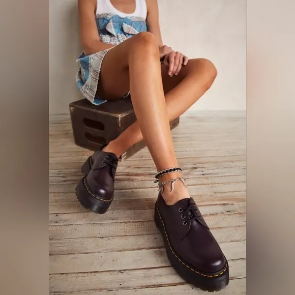 DR. MARTENS 1461 SMOOTH LEATHER PLATFORM SHOES, Burgundy, size US 9