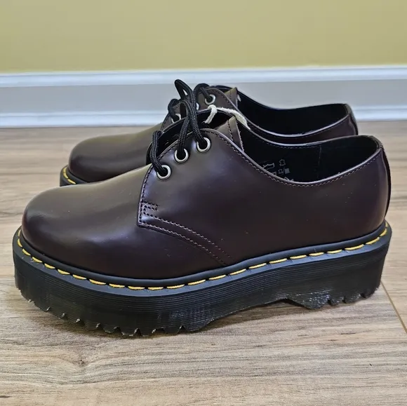 DR. MARTENS 1461 SMOOTH LEATHER PLATFORM SHOES, Burgundy, size US 9