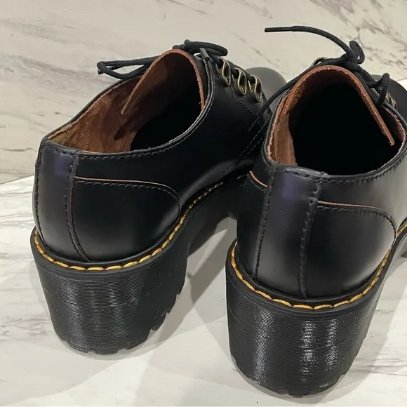DR MARTENS Leona Lo Vintage Smooth Leather Lug Sole Platform Heeled Shoe Black 8