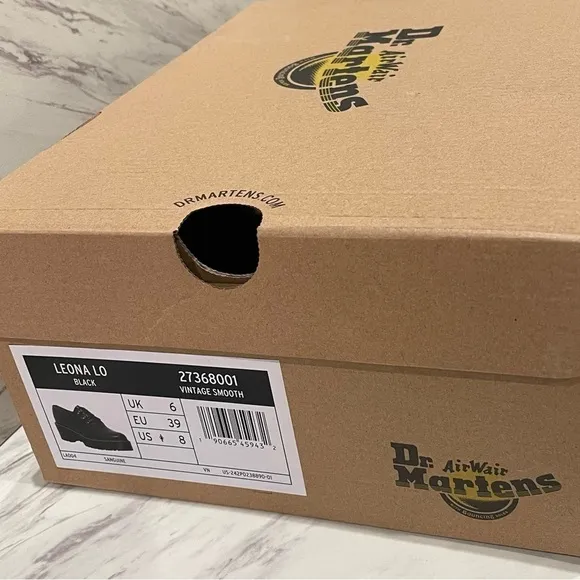 DR MARTENS Leona Lo Vintage Smooth Leather Lug Sole Platform Heeled Shoe Black 8