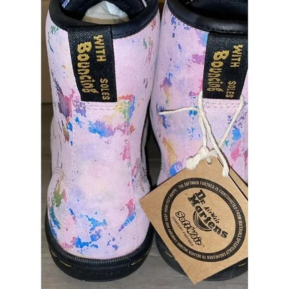 DR. MARTENS Womens Pink Sheridan Rainbow Burst SUEDE LEATHER Boot New in Box