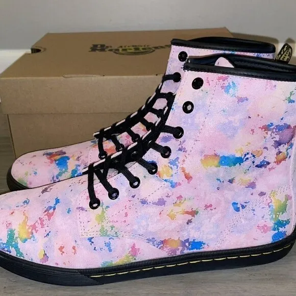 DR. MARTENS Womens Pink Sheridan Rainbow Burst SUEDE LEATHER Boot New in Box