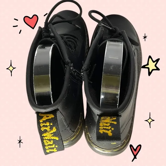 Dr. Martens Zavala J Youth Side Zip Combat Black Leather Boots Size 2