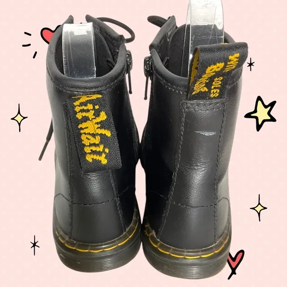 Dr. Martens Zavala J Youth Side Zip Combat Black Leather Boots Size 2