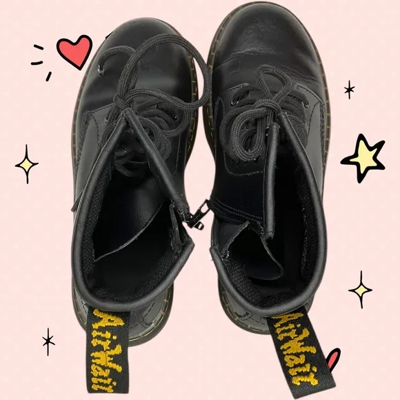 Dr. Martens Zavala J Youth Side Zip Combat Black Leather Boots Size 2