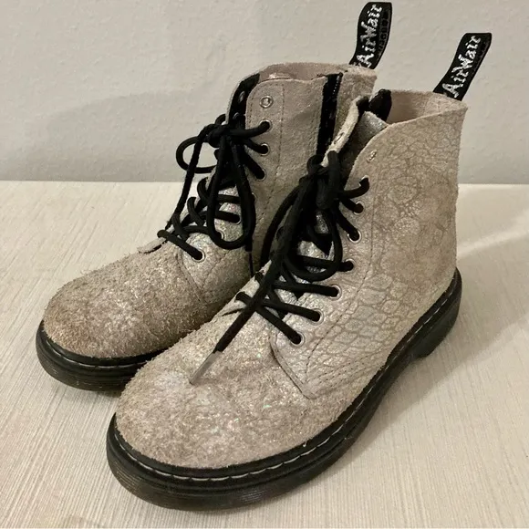 Dr.Martens Suede lace-up boots 1460 silver glitter SZ - 2 US. 33 - EU