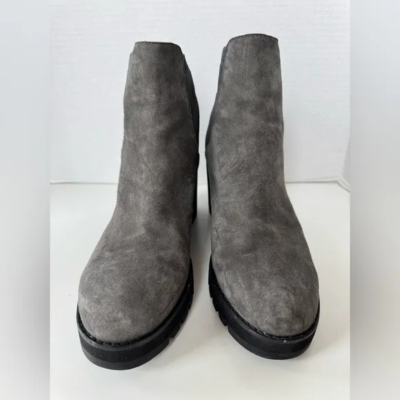 Eileen Fisher Adele Graphite Suede Wedge Booties Ankle Boots Women’s Size 9.5