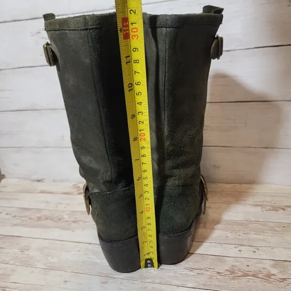 Fiorentini Baker Women Suede Green Strap Ankle Biker Boots Sz 37.5