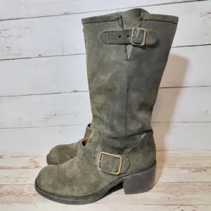 Fiorentini Baker Women Suede Green Strap Ankle Biker Boots Sz 37.5