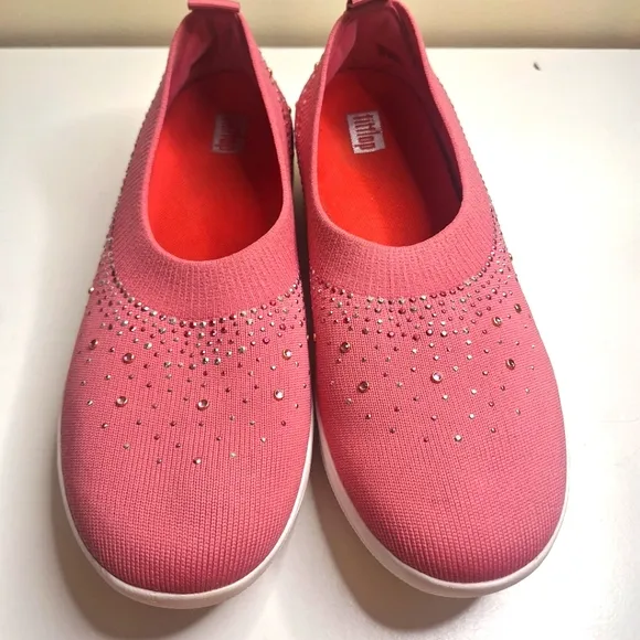 FitFlop Womens Uberknit Ombre Crystal Ballerina Slip On Shoes SZ 10