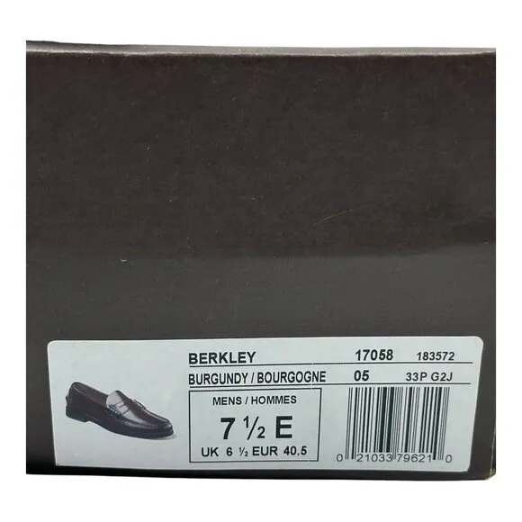 Florsheim BERKLEY Mens 7.5e Burgundy Slip on New in Box &quot;Other&quot; They Are Samples