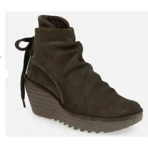 FLY LONDON Yama Suede Ankle Booties Boots Lace Up Brown Fairy Grunge Goth 41/10