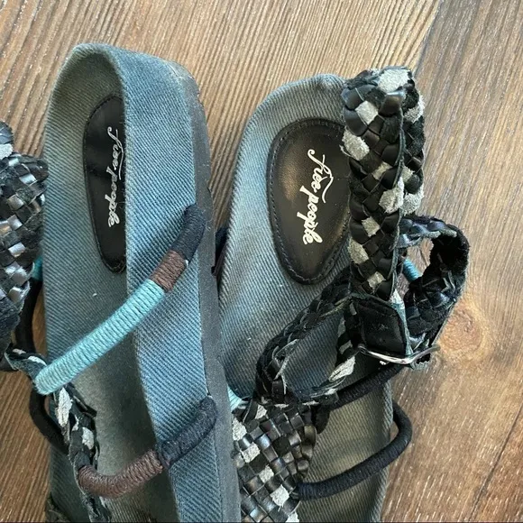 Free people Black Combo Woven Leather Gladiator Style Ankle Wrap Comfort Sandals