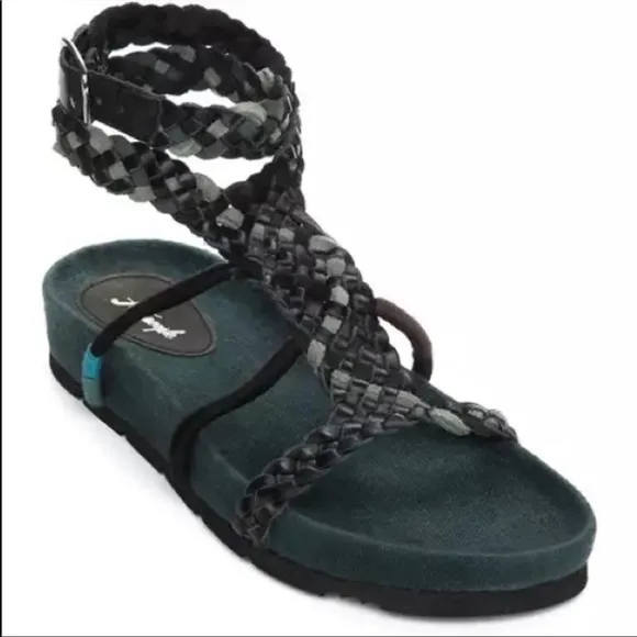 Free people Black Combo Woven Leather Gladiator Style Ankle Wrap Comfort Sandals