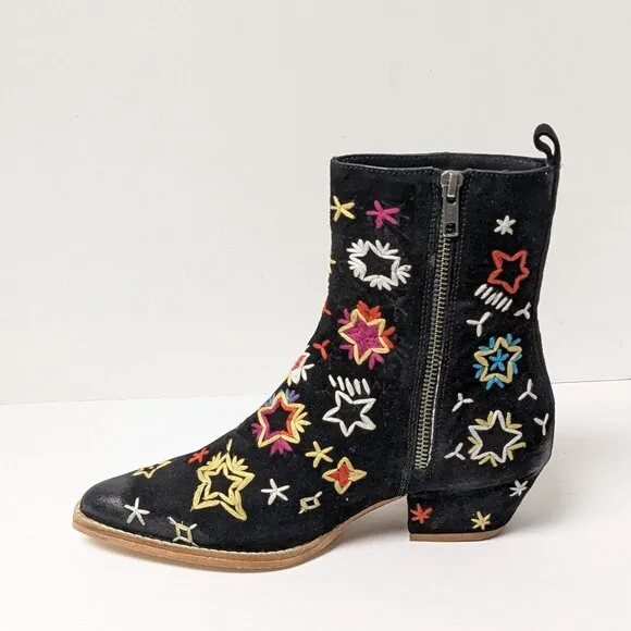 Free People Bowers Embroidered Boots, Black, Women's 6 (EU 36)