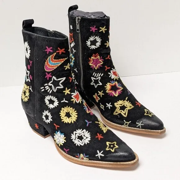 Free People Bowers Embroidered Boots, Black, Women's 6 (EU 36)