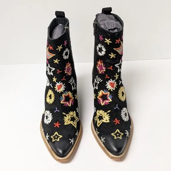 Free People Bowers Embroidered Boots, Black, Women's 6 (EU 36)