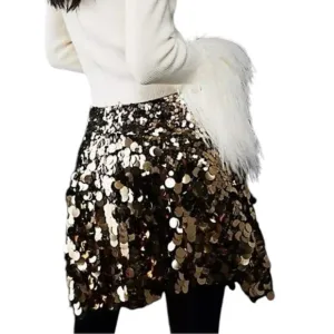 Free People Can't Get Enough Sequin Mini Skirt in Gold asymmetrical skirt Size 8