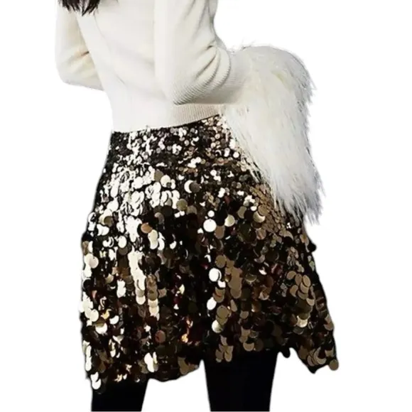 Free People Can't Get Enough Sequin Mini Skirt in Gold asymmetrical skirt Size 8