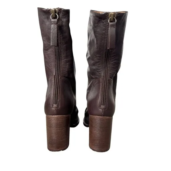 FREE PEOPLE Elle Size 37 Dark Brown Slouchy Block Heel Leather Boots NEW No Box