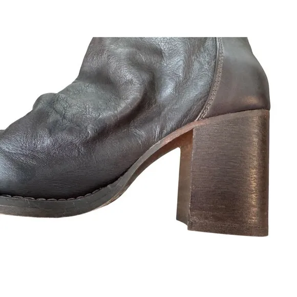 FREE PEOPLE Elle Size 37 Dark Brown Slouchy Block Heel Leather Boots NEW No Box